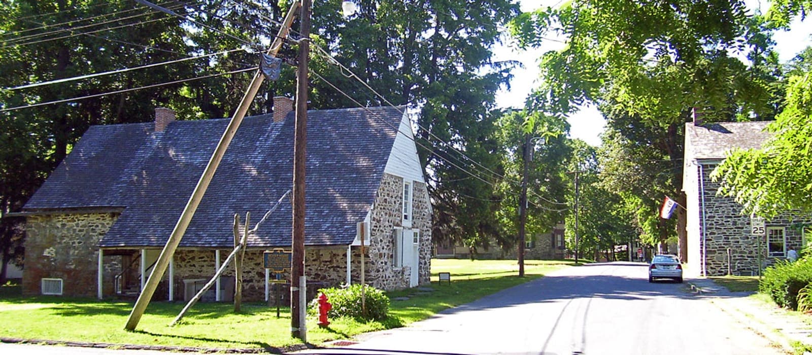 Historic stone houses on Huguenot Street in New Paltz, NY